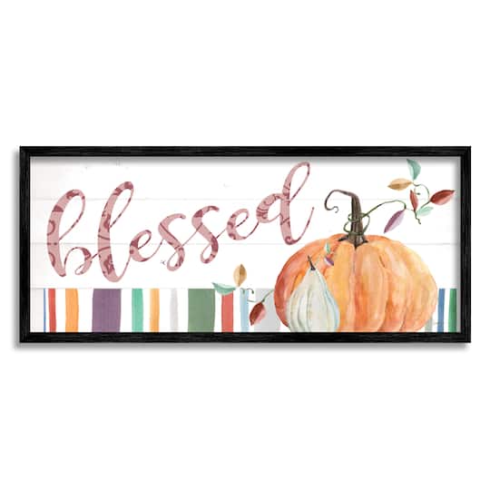 Stupell Industries Blessed Striped Festive Pumpkin Framed Giclee Art